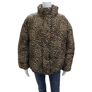 Daily/Ritual Womens Black Quilted Puffer Jacket Animal Print Snap Size 1